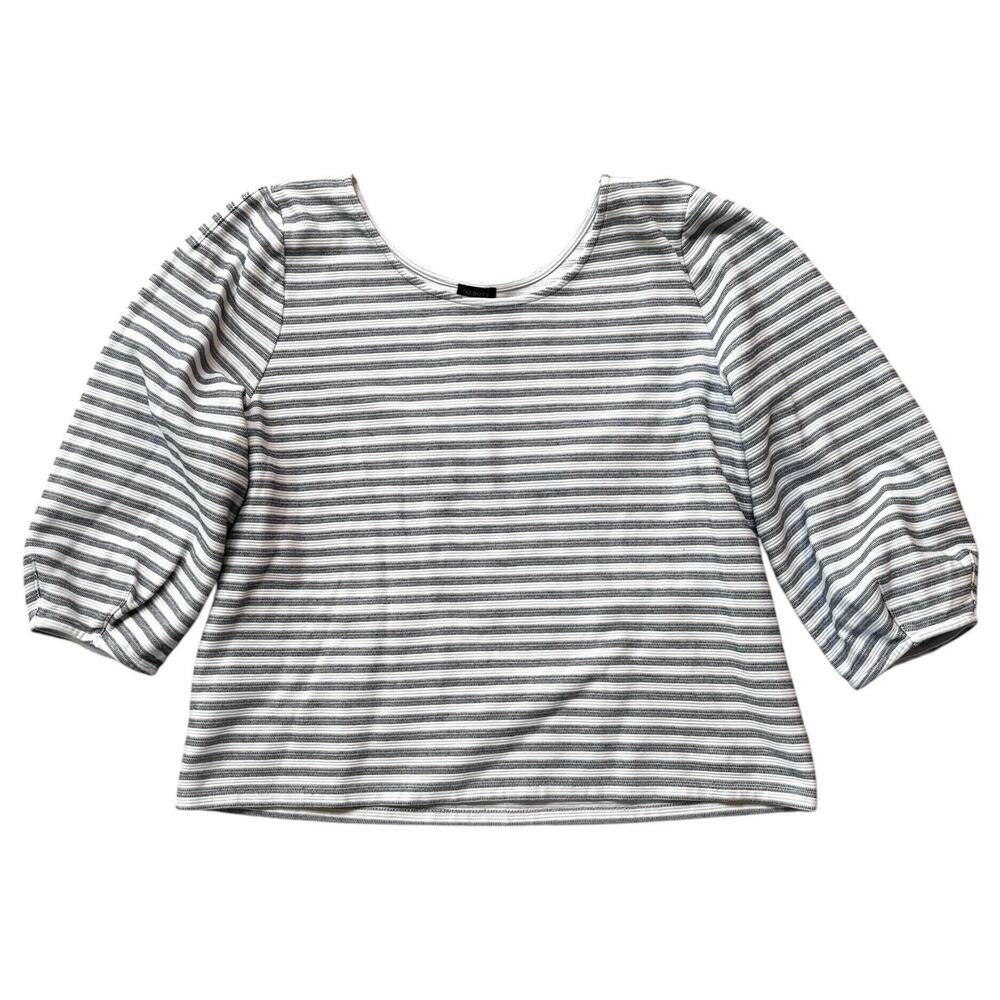 Talbots Nautical Striped 3/4 Balloon Sleeve Blue & White Cotton Blend Top XL